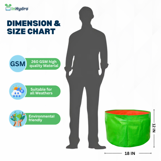 Grow Bags  18 x 12 (250 GSM ) Round HDPE  – UV Protected (Pack of 5)