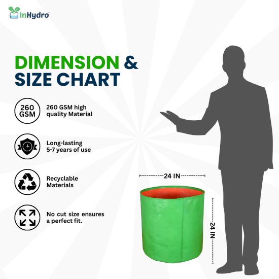 Grow Bags  24 x 24 inches (250 GSM ) Round HDPE  – UV Protected (Pack of 5)